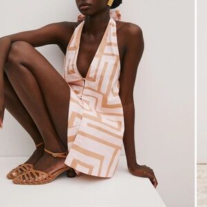 Sabo Skirt Pink and Tan Halter Swim Cover-Up